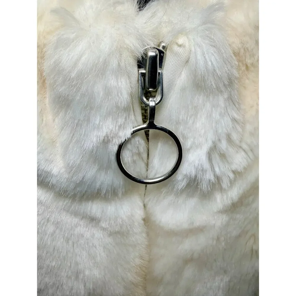 Ann Taylor LOFT Ivory Faux Fur Zip Vest Large